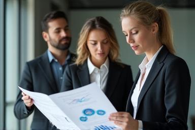 Business professionals discussing documents