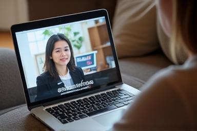 Person using a laptop for an online class